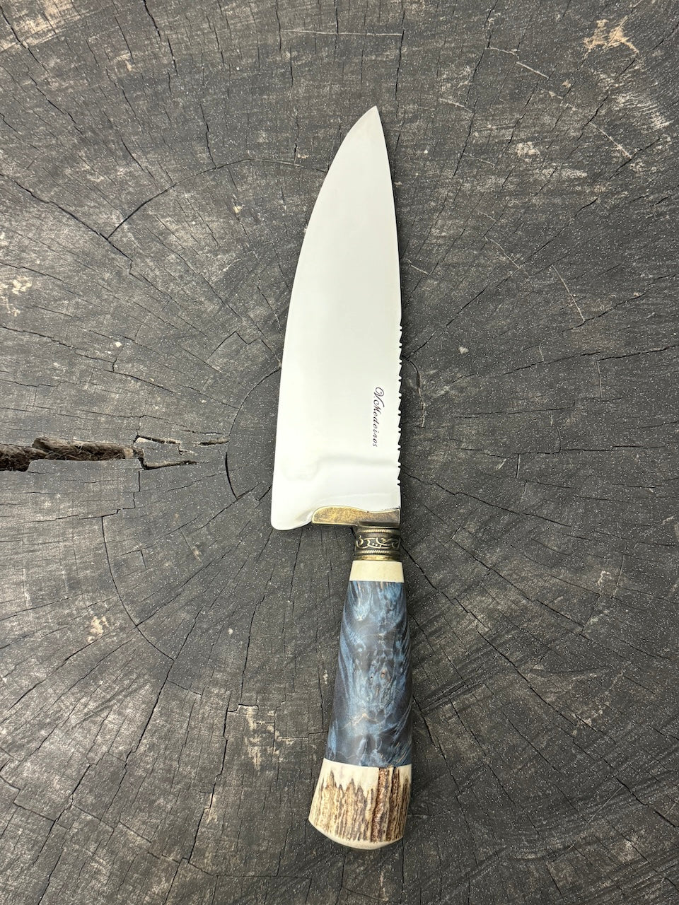 8&quot; Picanha Chef Knife, Maple Burl &amp; Deer Antler, SS440 - 200mm