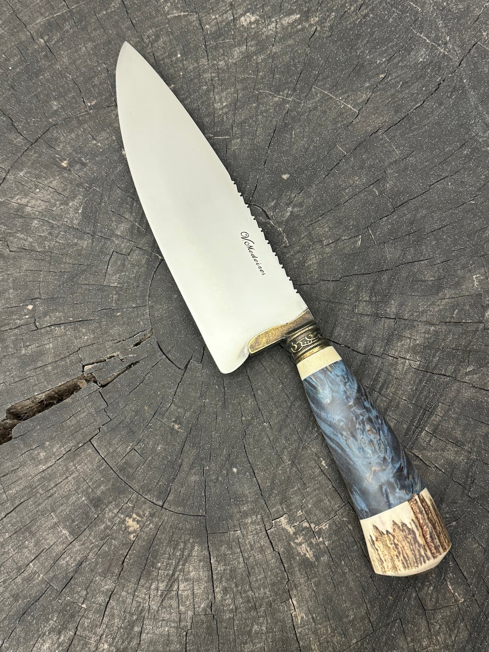 8&quot; Picanha Chef Knife, Maple Burl &amp; Deer Antler, SS440 - 200mm