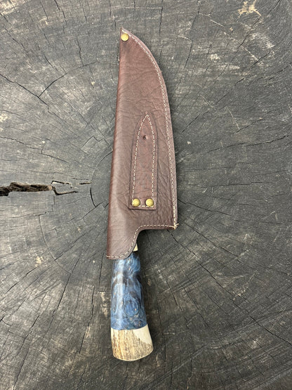 8&quot; Picanha Chef Knife, Maple Burl &amp; Deer Antler, SS440 - 200mm