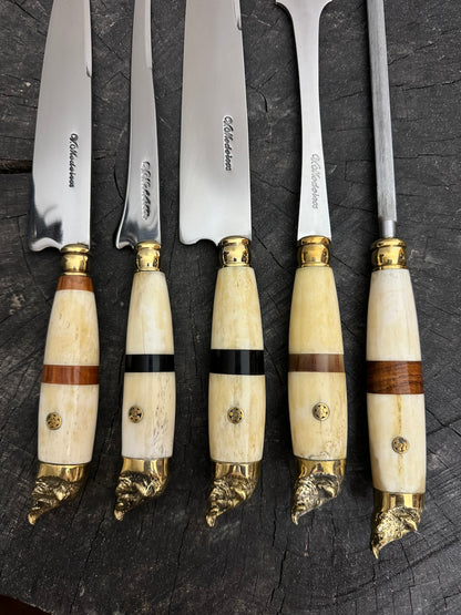 BBQ Knife Set of Ox Bone Handles, Golden Boar -  SS440