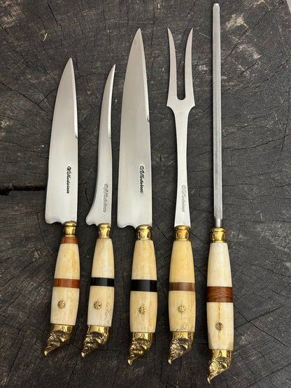 BBQ Knife Set of Ox Bone Handles, Golden Boar -  SS440