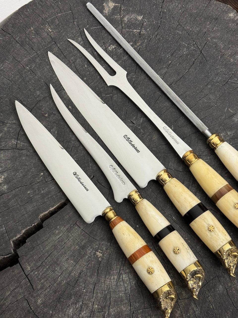 BBQ Knife Set of Ox Bone Handles, Golden Boar -  SS440