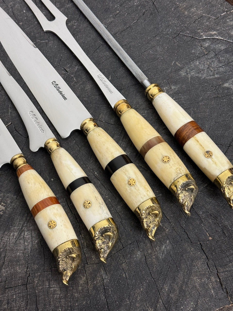 BBQ Knife Set of Ox Bone Handles, Golden Boar -  SS440