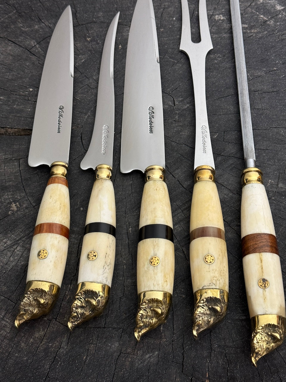 BBQ Knife Set of Ox Bone Handles, Golden Boar -  SS440