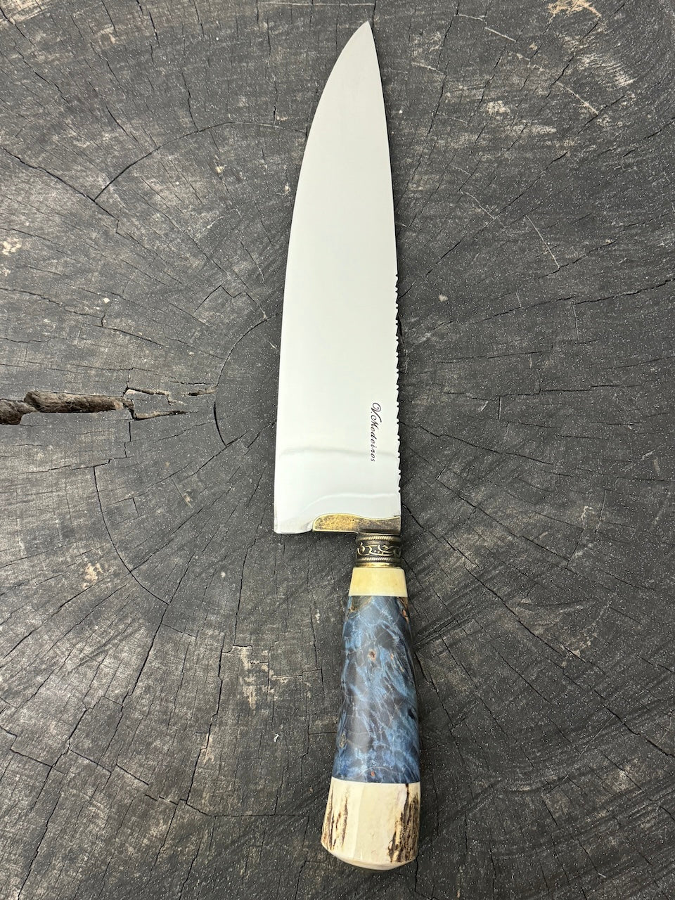 10&quot; Chef Picanha Knife, Maple Burl &amp; Deer Antler, SS440 - 250mm