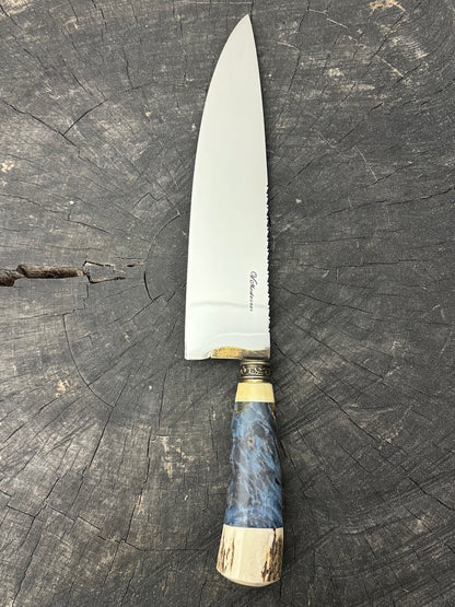 10&quot; Chef Picanha Knife, Maple Burl &amp; Deer Antler, SS440 - 250mm