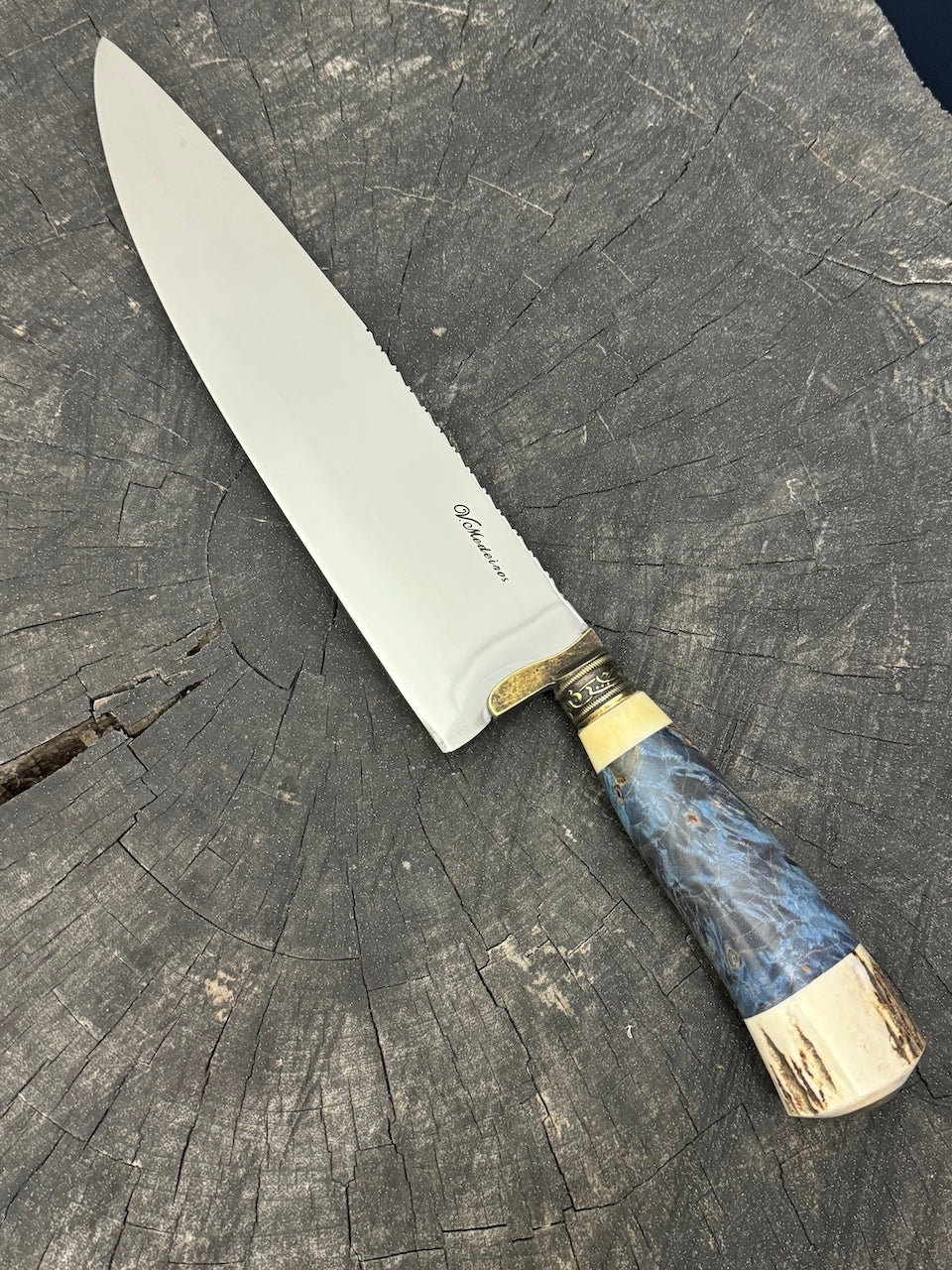 10&quot; Chef Picanha Knife, Maple Burl &amp; Deer Antler, SS440 - 250mm