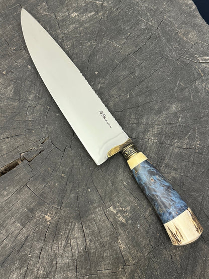 10&quot; Chef Picanha Knife, Maple Burl &amp; Deer Antler, SS440 - 250mm
