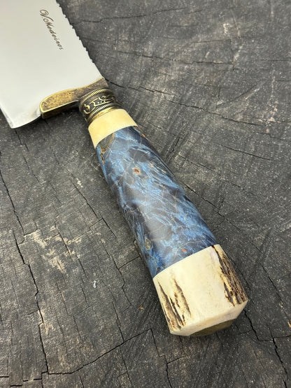 10&quot; Chef Picanha Knife, Maple Burl &amp; Deer Antler, SS440 - 250mm