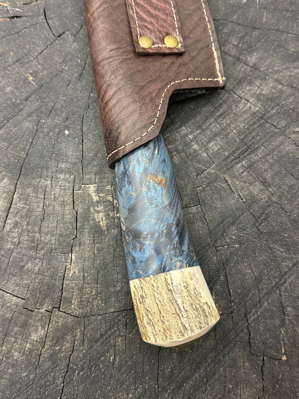 10&quot; Chef Picanha Knife, Maple Burl &amp; Deer Antler, SS440 - 250mm