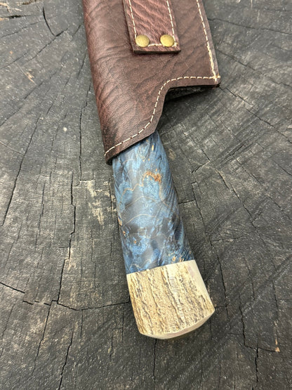 10&quot; Chef Picanha Knife, Maple Burl &amp; Deer Antler, SS440 - 250mm