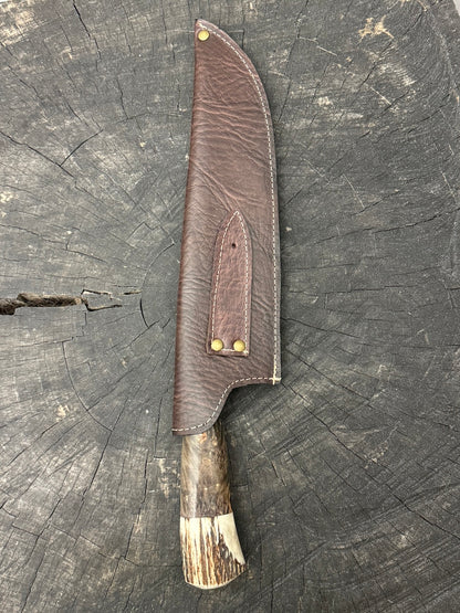 10&quot; Chef Picanha Knife, Maple Burl &amp; Deer Antler, SS440 - 250mm