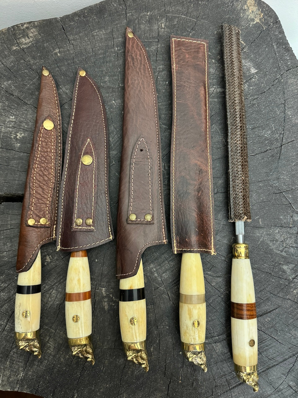 BBQ Knife Set of Ox Bone Handles, Golden Boar -  SS440