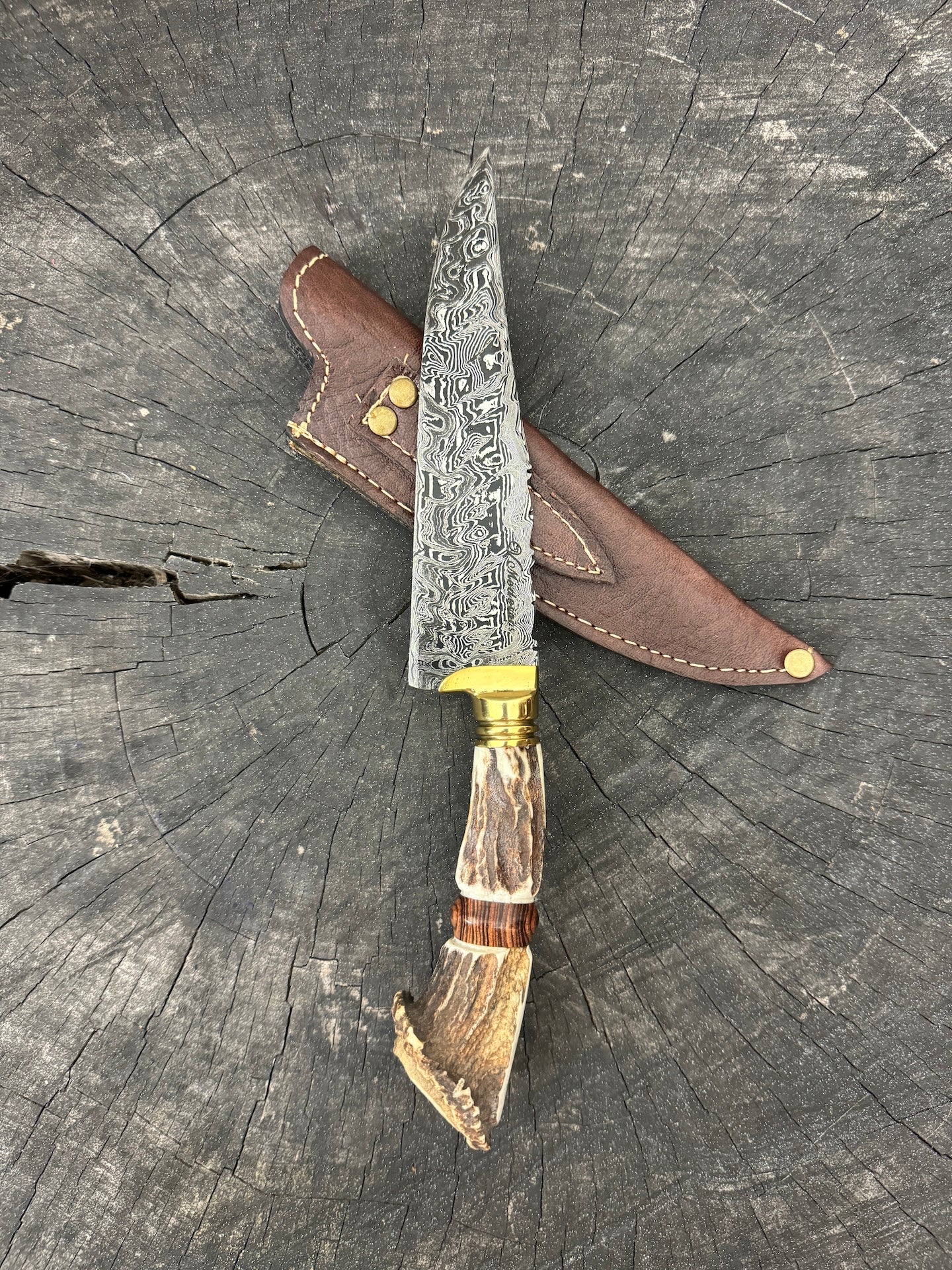 6&quot; Damascus Knife, Deer Antler, CS1095 15n20