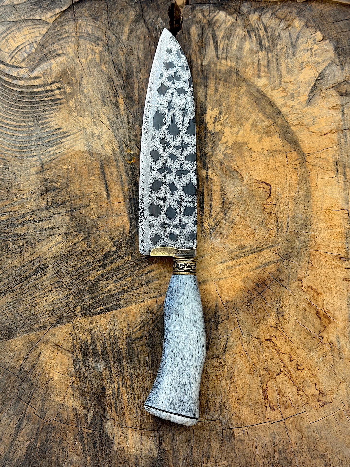 8" Santoku Mosaic Damascus Knife 280 Layers, Whale Rib Bone, CS1095 15n20 - 200mm