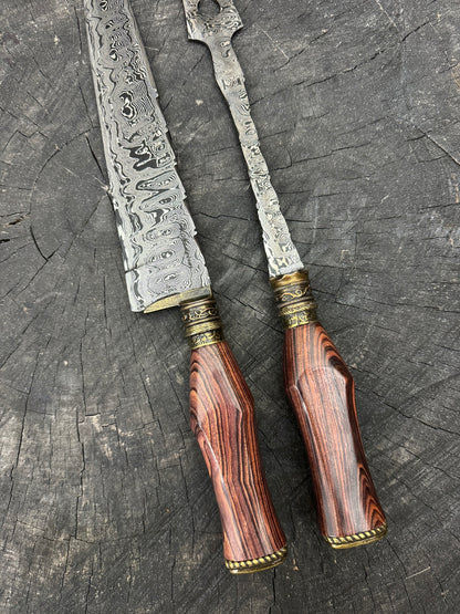 10&quot; Damascus Knife &amp; Fork Set, Violet Jacaranda, CS1095 15n20