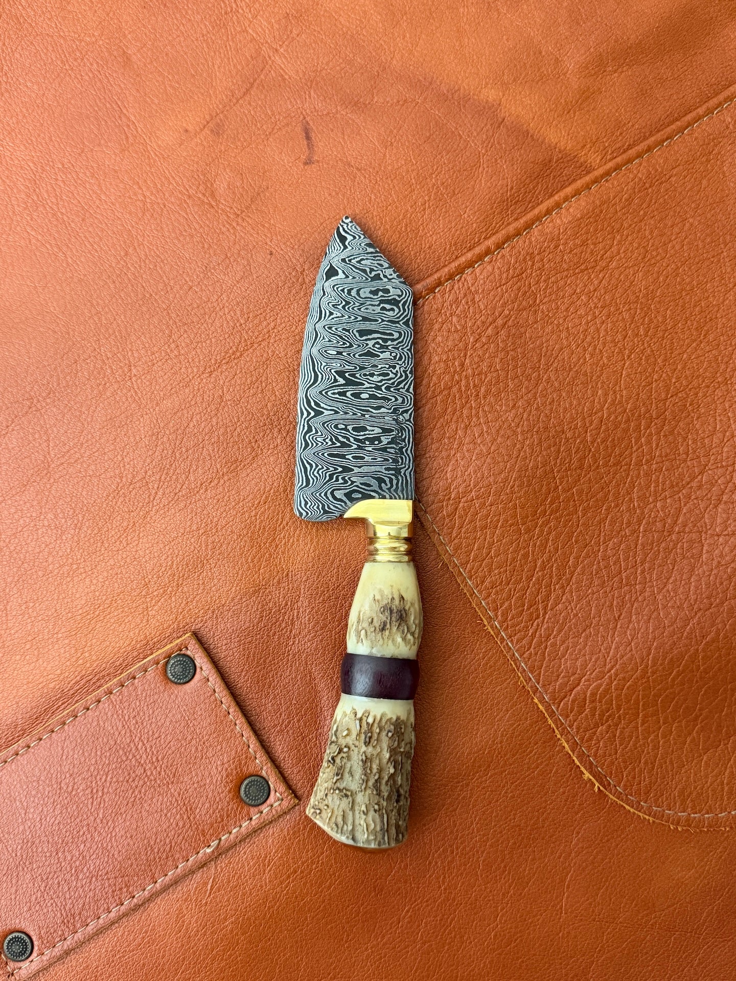 4.3" Damascus Bunka Knife 120 Layers, Deer Antler, HCS1095 15n20