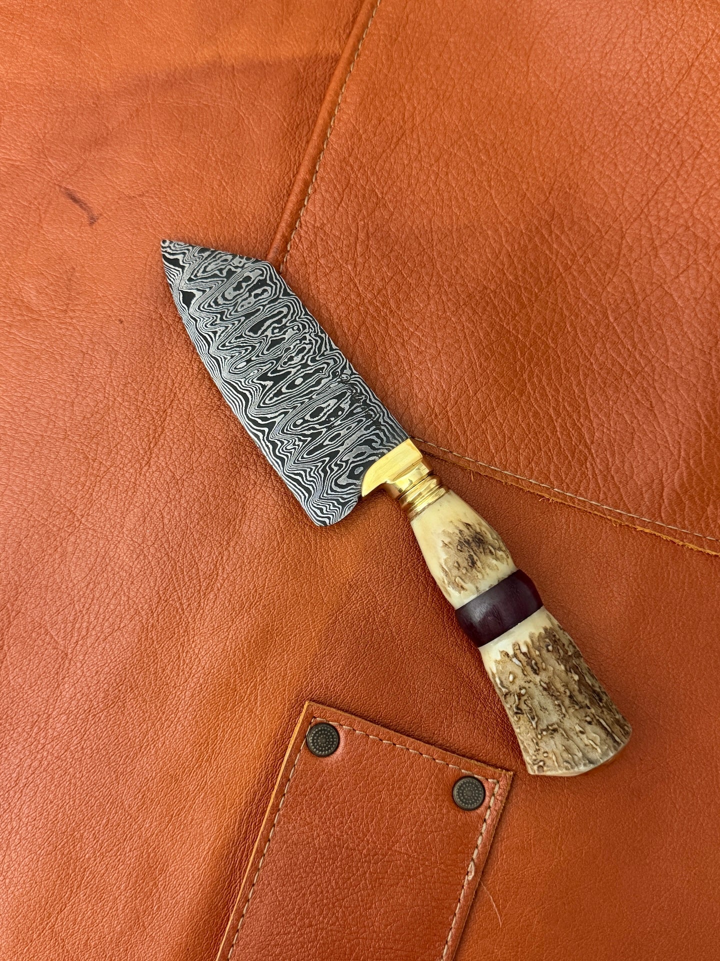 4.3" Damascus Bunka Knife 120 Layers, Deer Antler, HCS1095 15n20