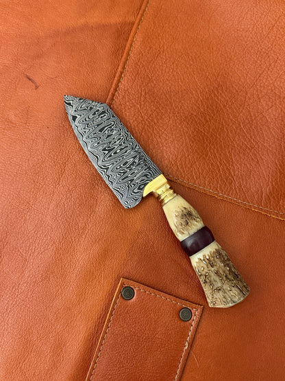 4.3" Damascus Bunka Knife 120 Layers, Deer Antler, HCS1095 15n20