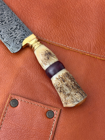 4.3" Damascus Bunka Knife 120 Layers, Deer Antler, HCS1095 15n20