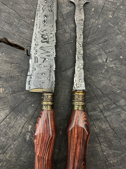 10&quot; Damascus Knife &amp; Fork Set, Violet Jacaranda, CS1095 15n20