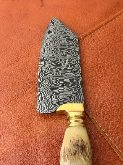 4.3" Damascus Bunka Knife 120 Layers, Deer Antler, HCS1095 15n20