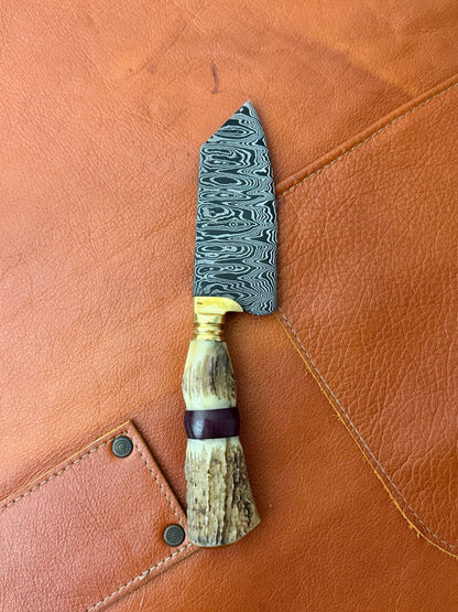 4.3" Damascus Bunka Knife 120 Layers, Deer Antler, HCS1095 15n20