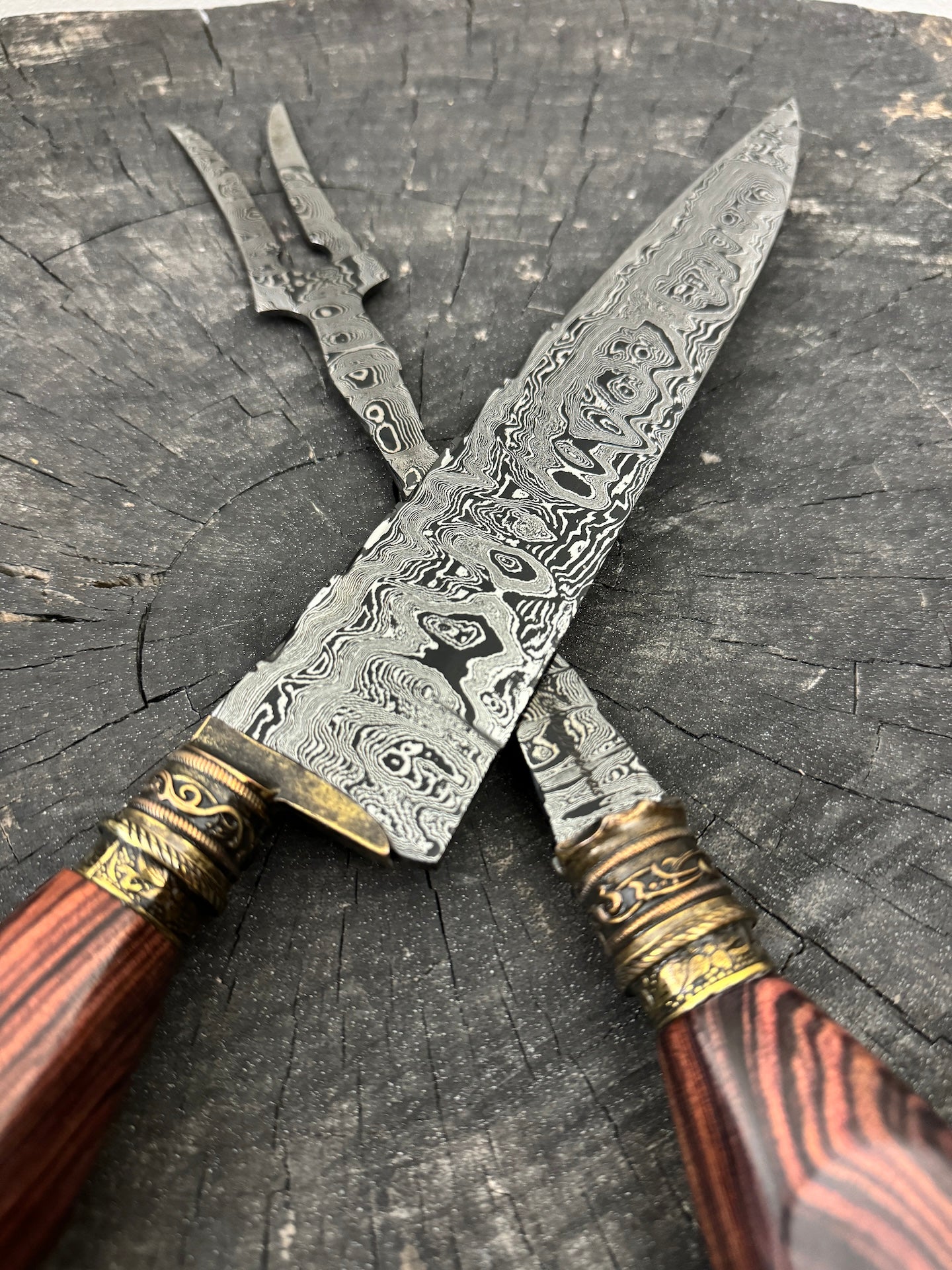 10&quot; Damascus Knife &amp; Fork Set, Violet Jacaranda, CS1095 15n20