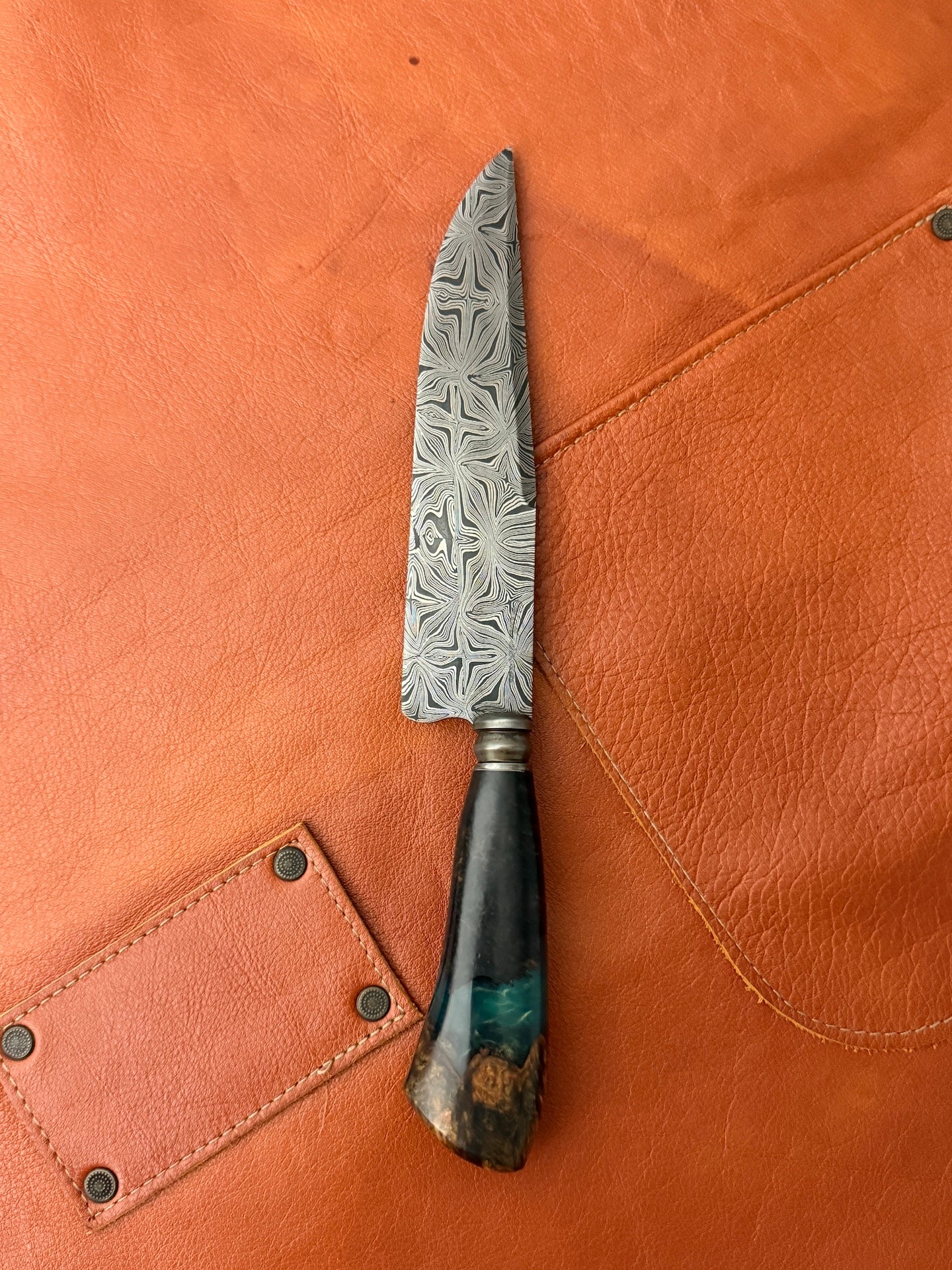7.3" Picanha Mosaic Explosion Damascus Knife 240 Layers, Amboyna Burl, CS1095 15n20 - 187mm