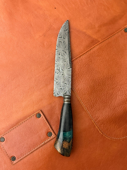 7.3" Picanha Mosaic Explosion Damascus Knife 240 Layers, Amboyna Burl, CS1095 15n20 - 187mm