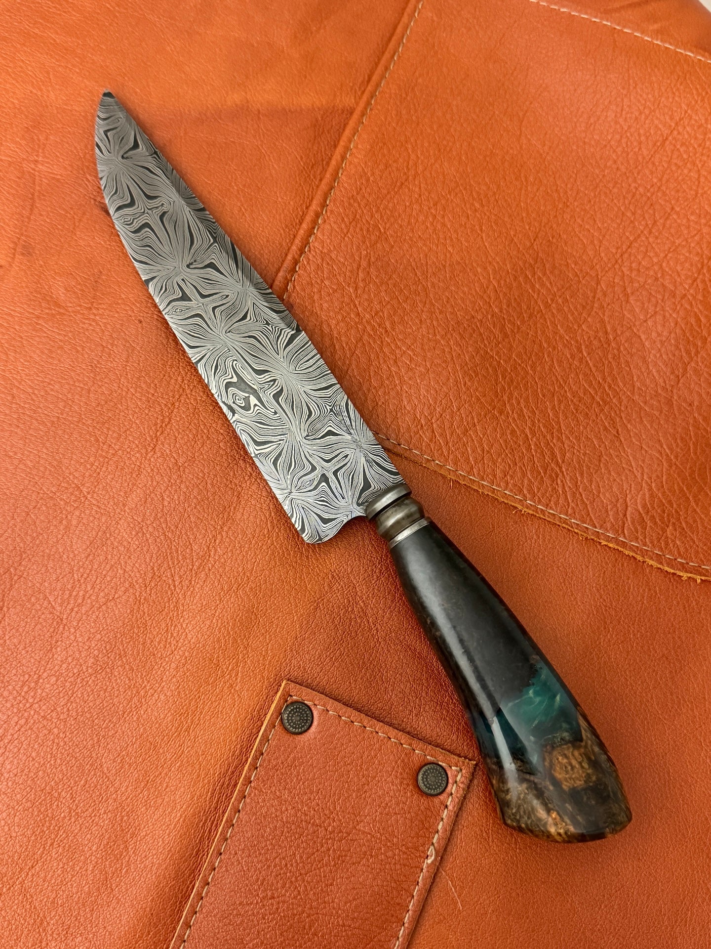 7.3" Picanha Mosaic Explosion Damascus Knife 240 Layers, Amboyna Burl, CS1095 15n20 - 187mm