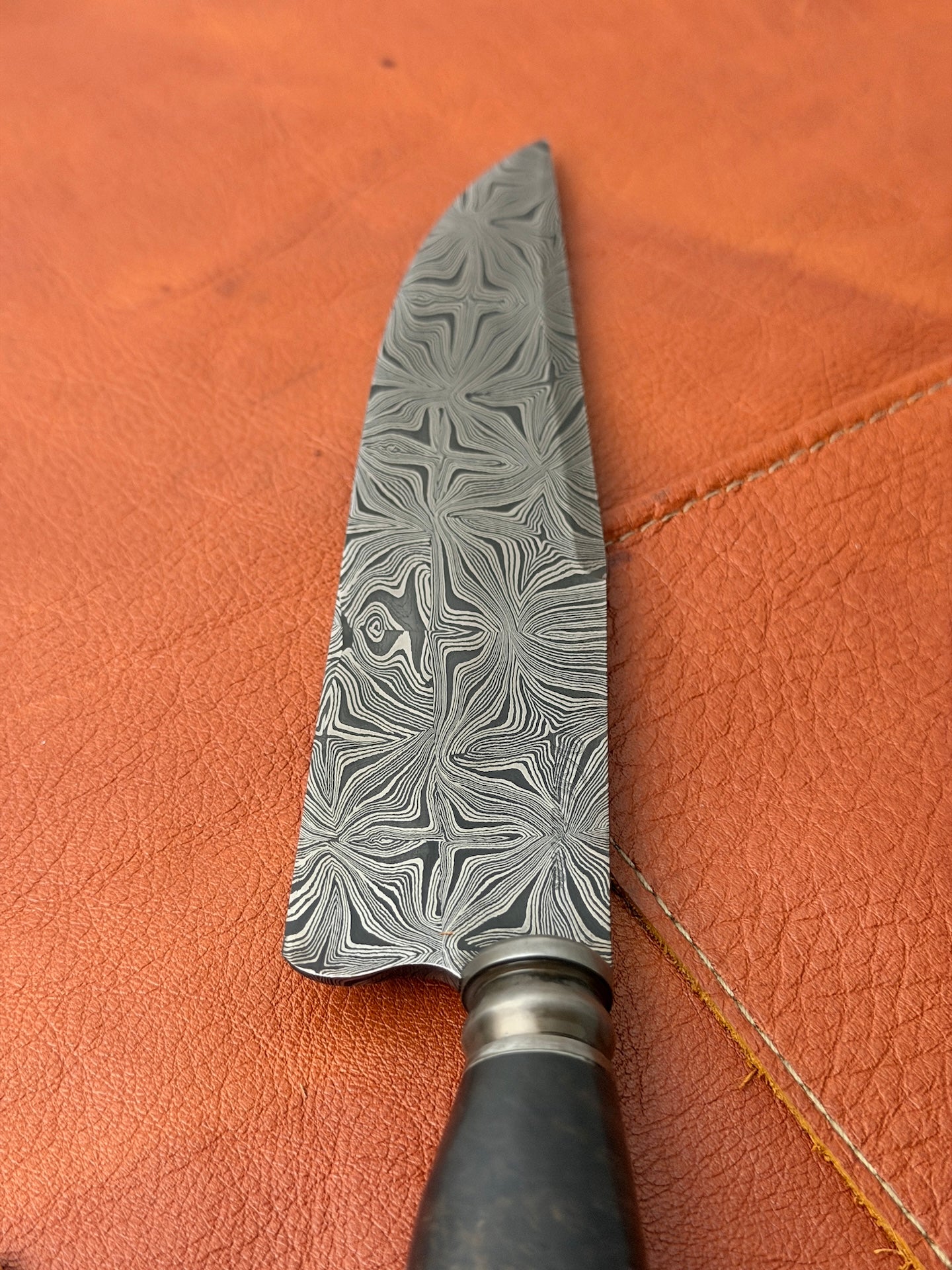 7.3" Picanha Mosaic Explosion Damascus Knife 240 Layers, Amboyna Burl, CS1095 15n20 - 187mm
