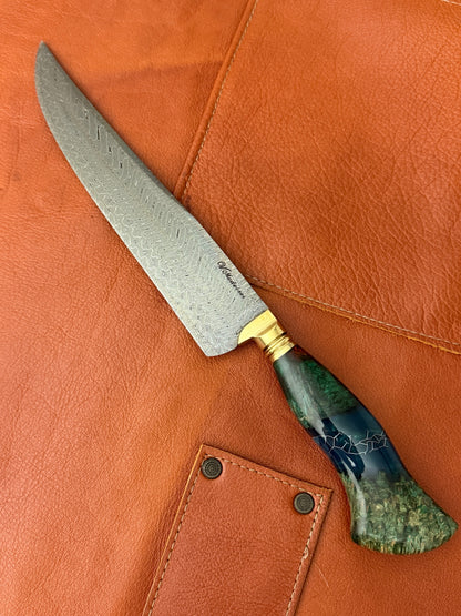 8" Turkish Pattern Damascus Knife 340 Layers, Amboyna Premium, CS1095 15n20 - 205mm