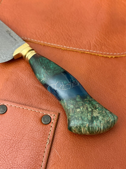 8" Turkish Pattern Damascus Knife 340 Layers, Amboyna Premium, CS1095 15n20 - 205mm