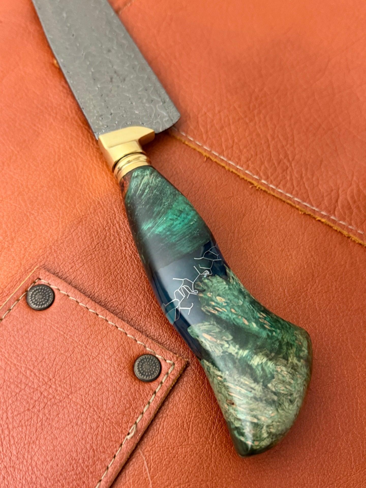 8" Turkish Pattern Damascus Knife 340 Layers, Amboyna Premium, CS1095 15n20 - 205mm