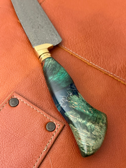 8" Turkish Pattern Damascus Knife 340 Layers, Amboyna Premium, CS1095 15n20 - 205mm