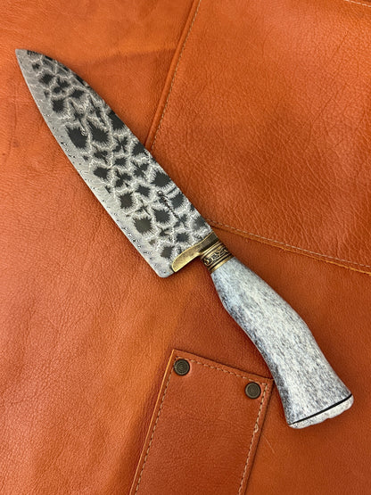 8" Santoku Mosaic Damascus Knife 280 Layers, Whale Rib Bone, CS1095 15n20 - 200mm