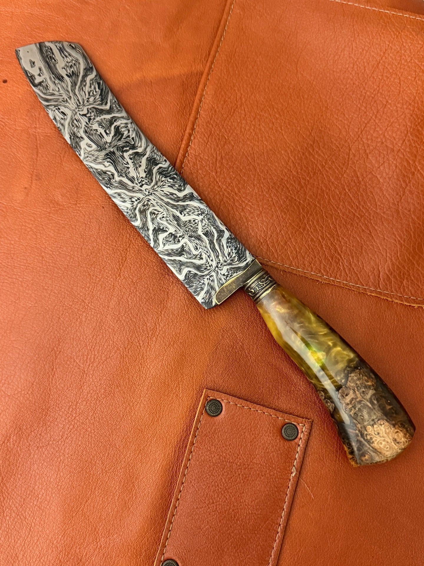 9" Super Slicer Mosaic Damascus Knife 340 Layers, Amboyna Premium, CS1095 15n20 - 230mm