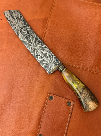 9" Super Slicer Mosaic Damascus Knife 340 Layers, Amboyna Premium, CS1095 15n20 - 230mm