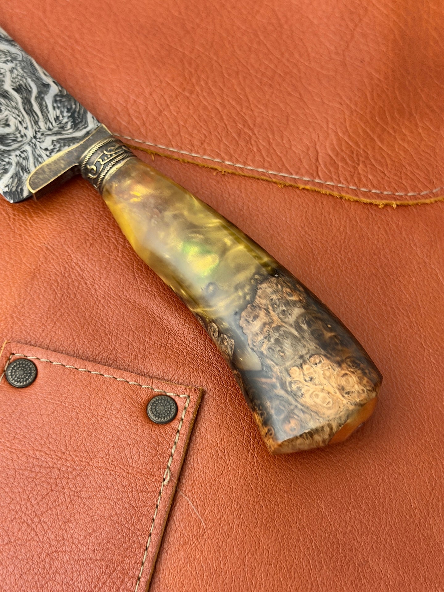 9" Super Slicer Mosaic Damascus Knife 340 Layers, Amboyna Premium, CS1095 15n20 - 230mm