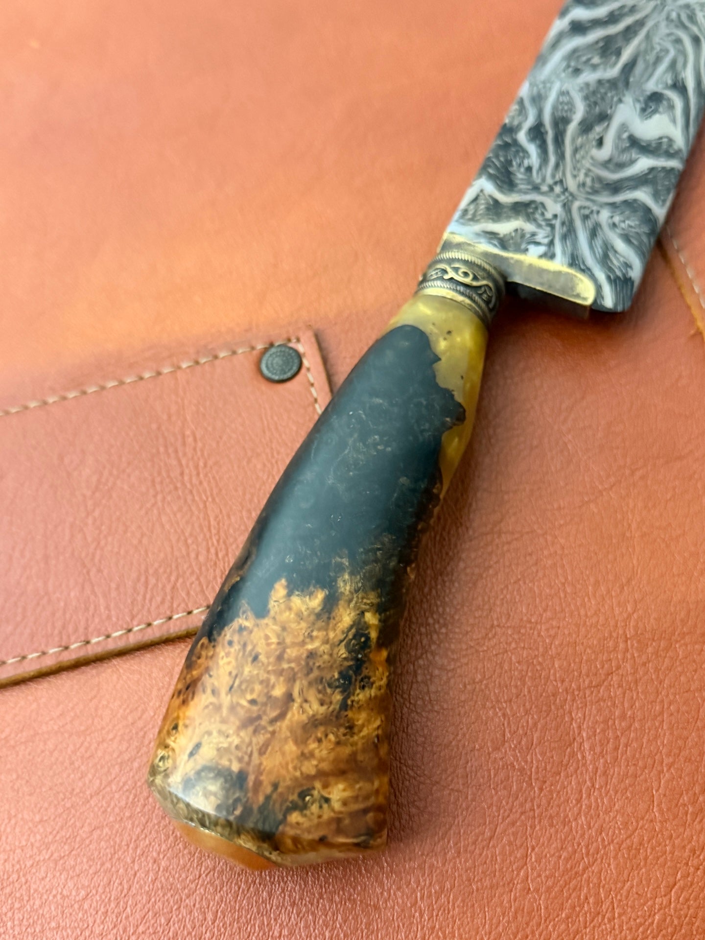 9" Super Slicer Mosaic Damascus Knife 340 Layers, Amboyna Premium, CS1095 15n20 - 230mm