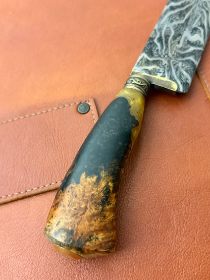 9" Super Slicer Mosaic Damascus Knife 340 Layers, Amboyna Premium, CS1095 15n20 - 230mm