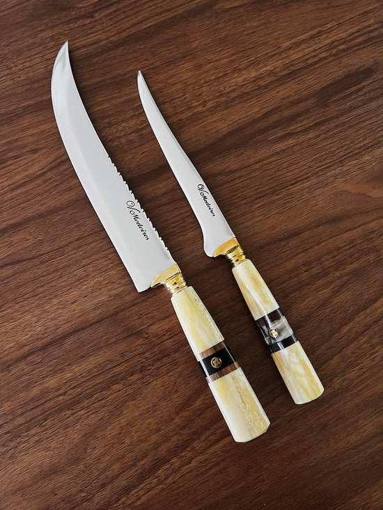 BBQ Knife Duo Set of Ostrich Bone Handle SS420