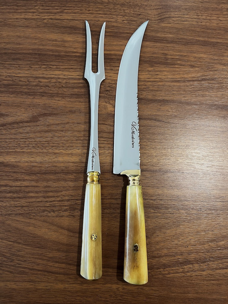 Pre-order: Nicole | BBQ Knife &amp; Fork Duo of Ostrich Bone Handles SS440