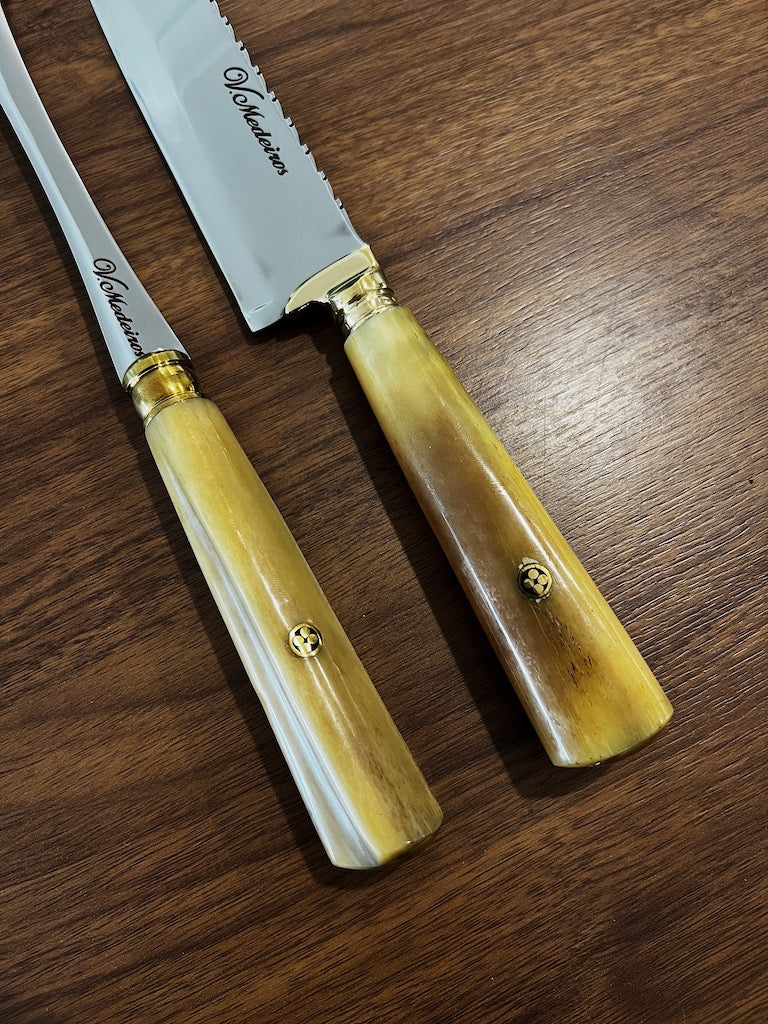 Pre-order: Nicole | BBQ Knife &amp; Fork Duo of Ostrich Bone Handles SS440