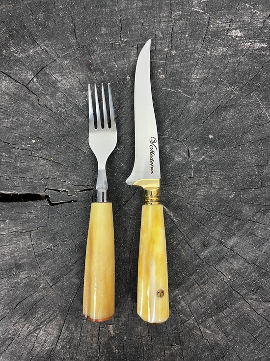 Steak Knife & Fork Duo Set of Ostrich Bone Handle SS440