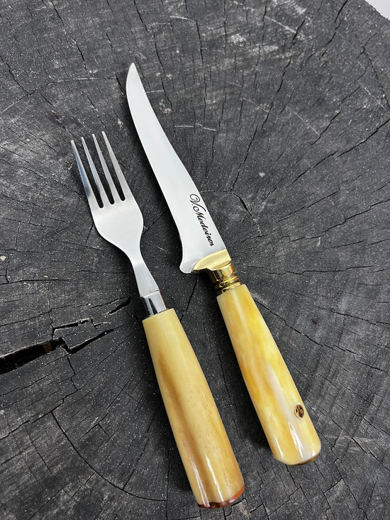 Steak Knife & Fork Duo Set of Ostrich Bone Handle SS440