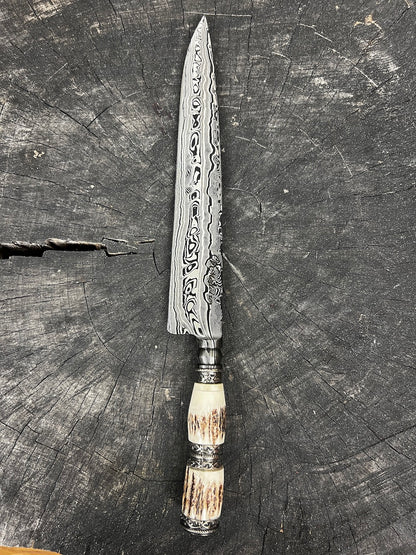 11&quot; Damascus Knife 220 Layers, Deer Antler CS1095 15n20