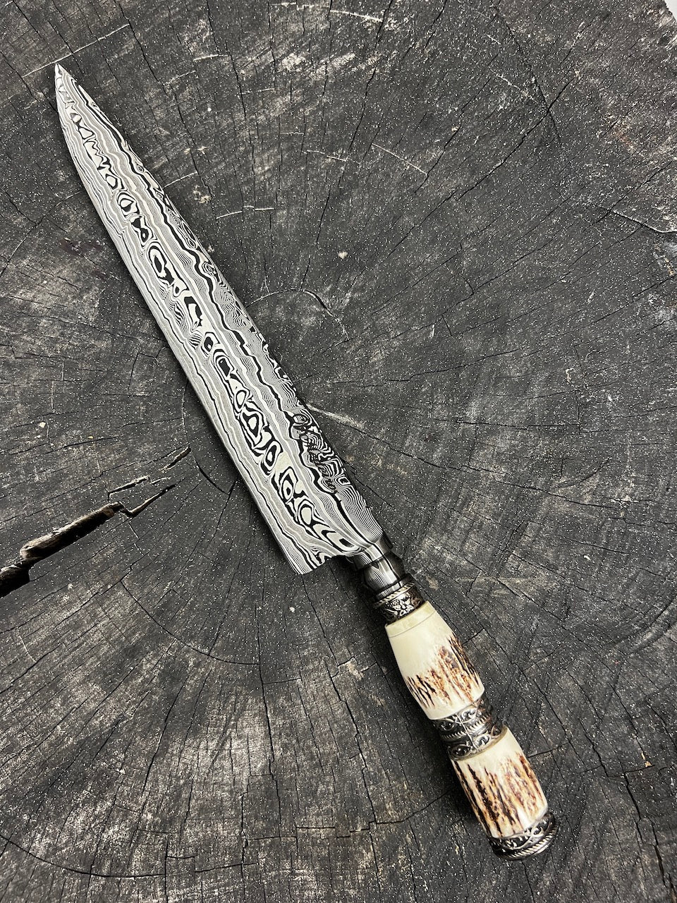 11&quot; Damascus Knife 220 Layers, Deer Antler CS1095 15n20