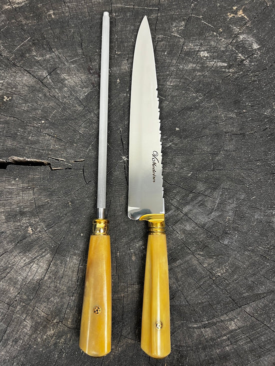 BBQ Knife & Sharpening Duo Set, Ostrich Bone, SS420 - 250mm